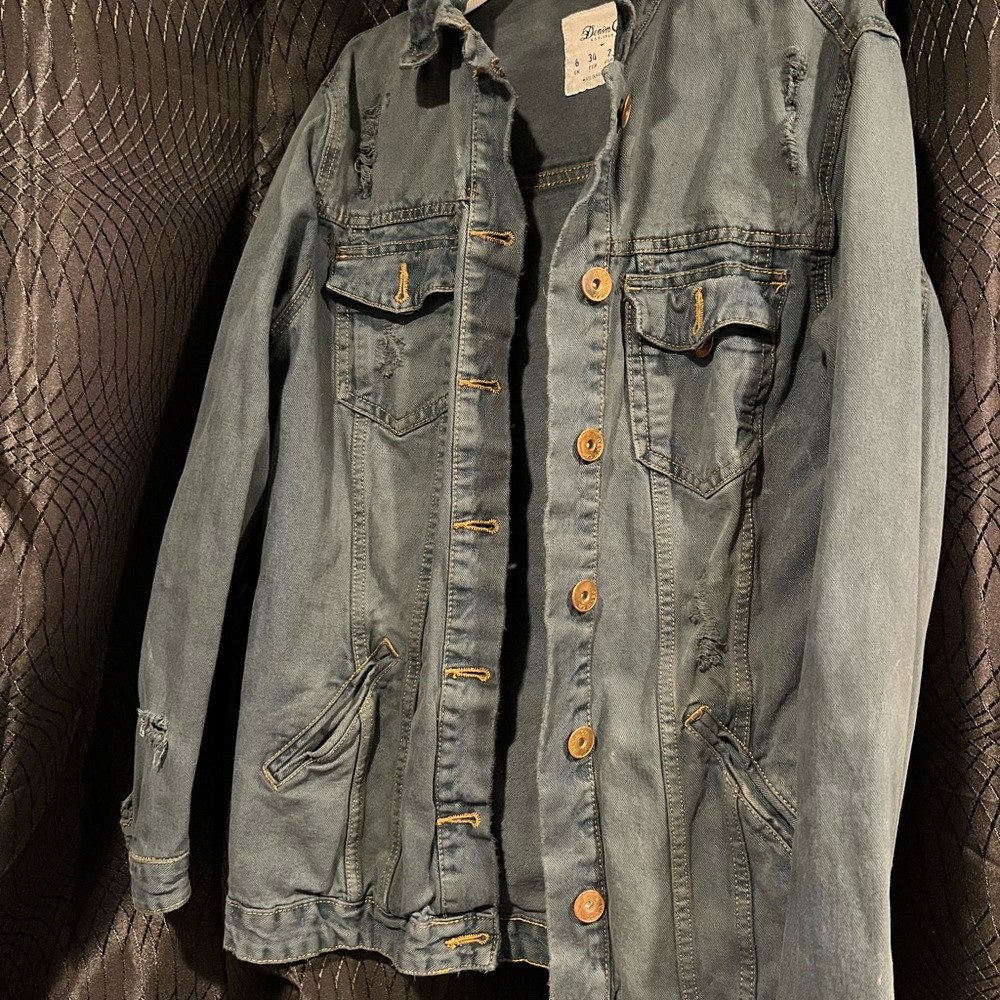 dusty blue distressed jean jacket
